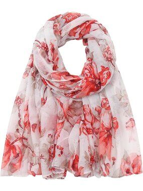 Women's White Red Cover Hijab Cotton Voile Wrap for Spring Fall Scarf Shawl